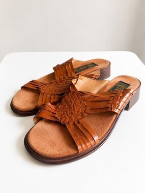 Vintage Aztec Made in Mexico Leather Huarache Sandals Boho Southwestern 10